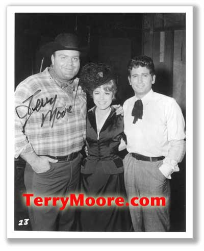 Terry Moore on the Set of Bonanza (autographed photo)